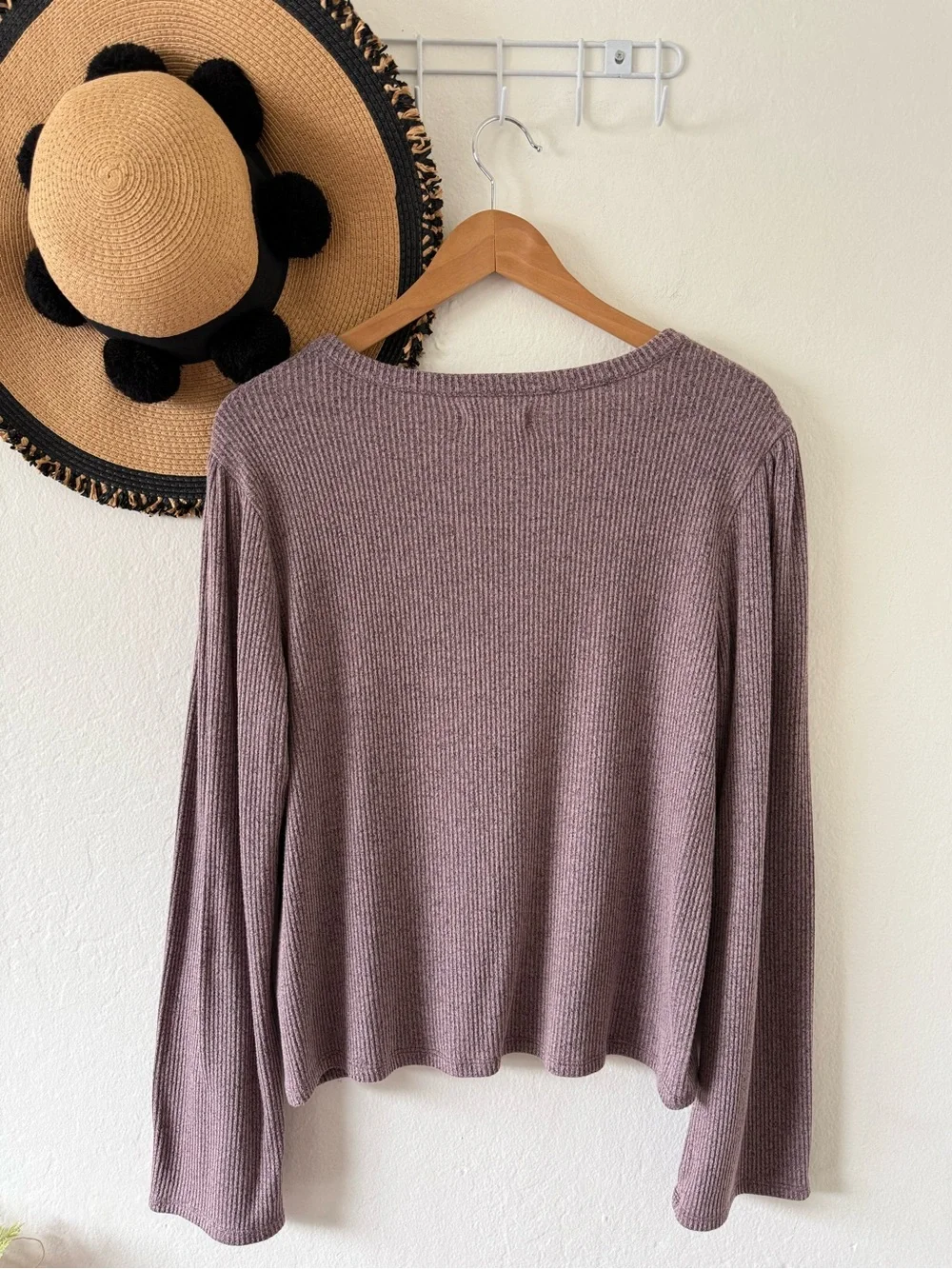 Madewell Ribbed Knit Flare Sleeve Top Size XL